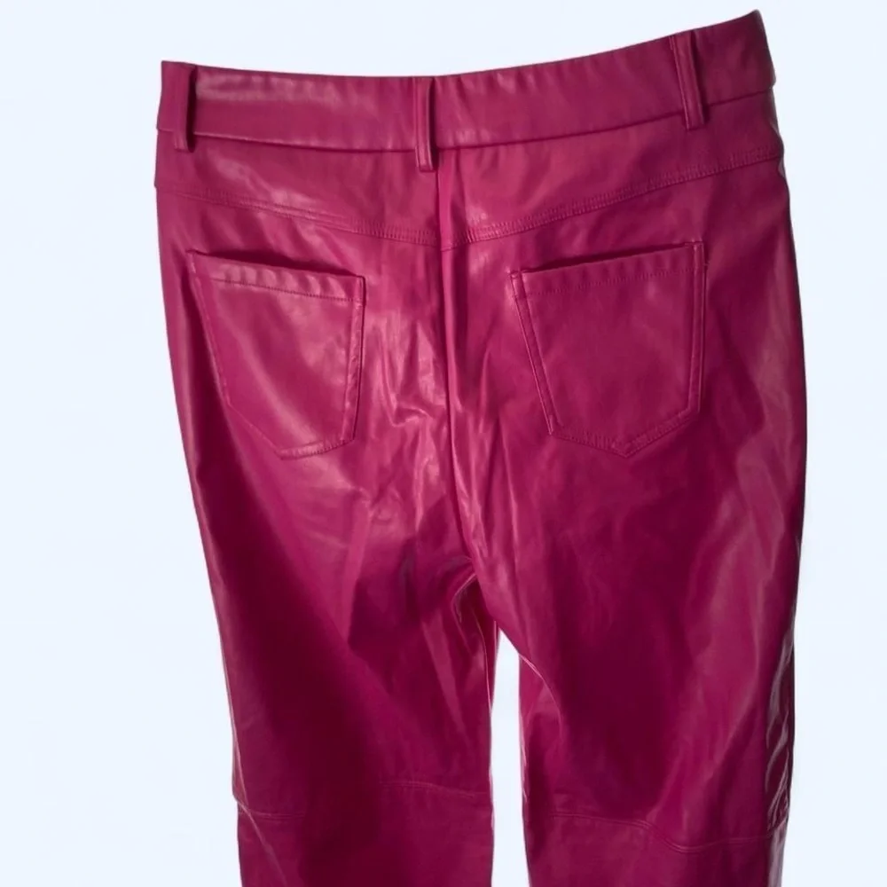 Pink faux leather trousers w front pockets & zip fly Shein 6 M